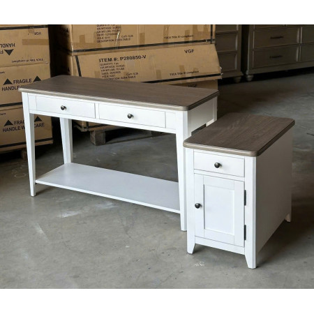 P2728 Collection 02 : Bộ 2 Bàn Trang Trí - Màu Trắng + Nâu